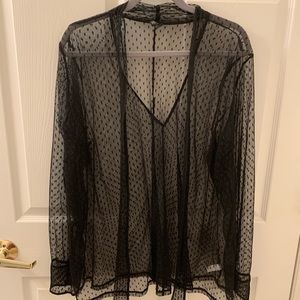 Lane Bryant Sheer PolkaDot Blouse Tie Detail 22/24